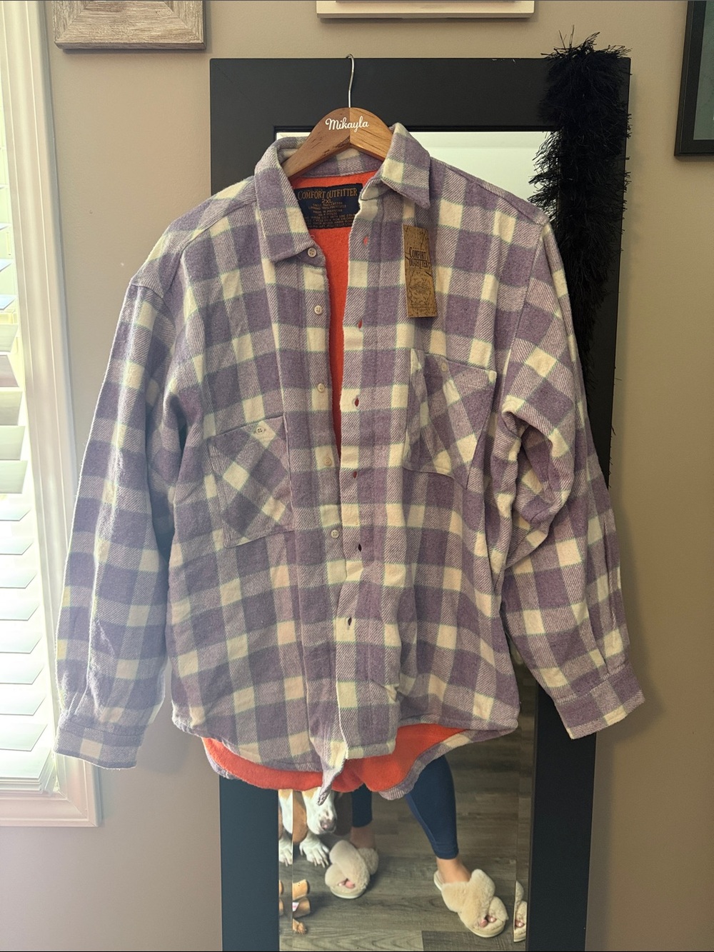 Plaid Button-Front Shirt Jacket in Lavender & White